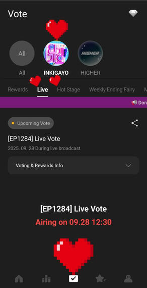 Select a tab where you want to vote