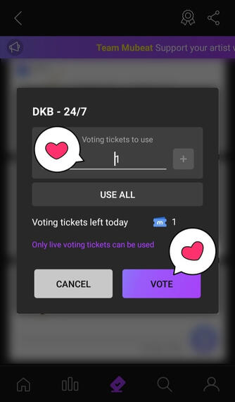 Input number of tickets & click Vote